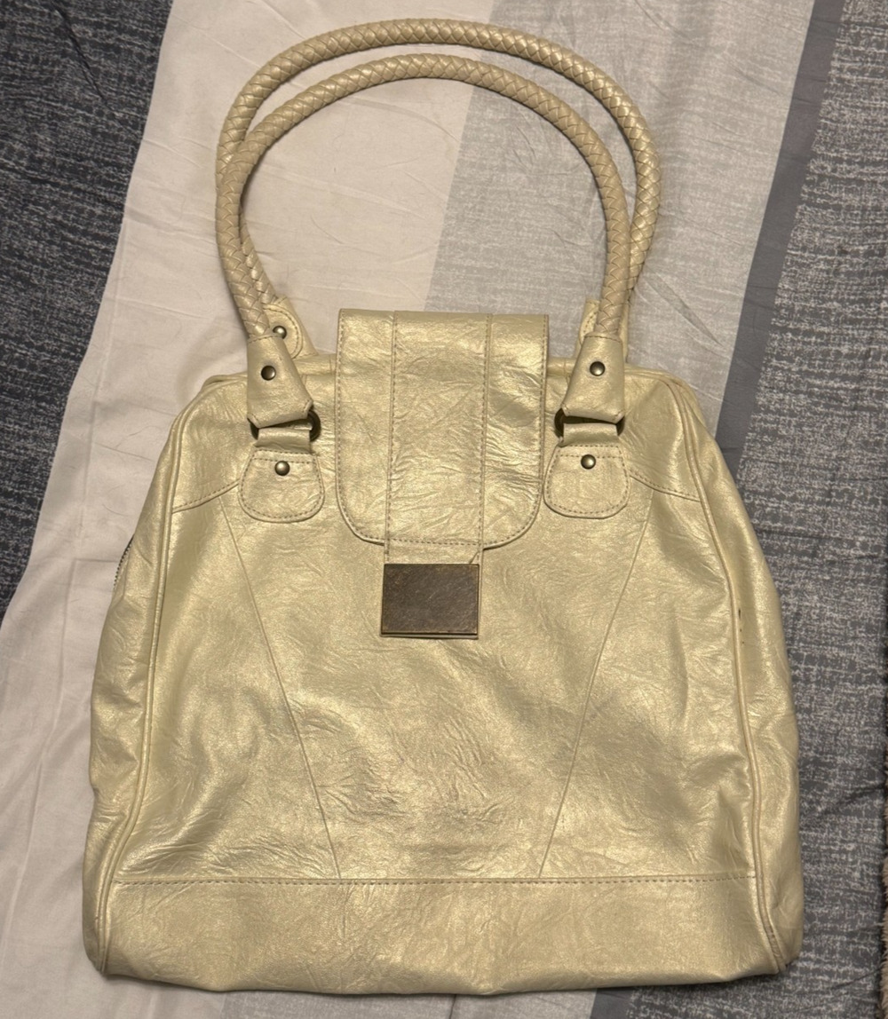 Avon Mark Large Shoulder Purse Tote Hard to Find Brushed Gold Bag Vintage Y2K